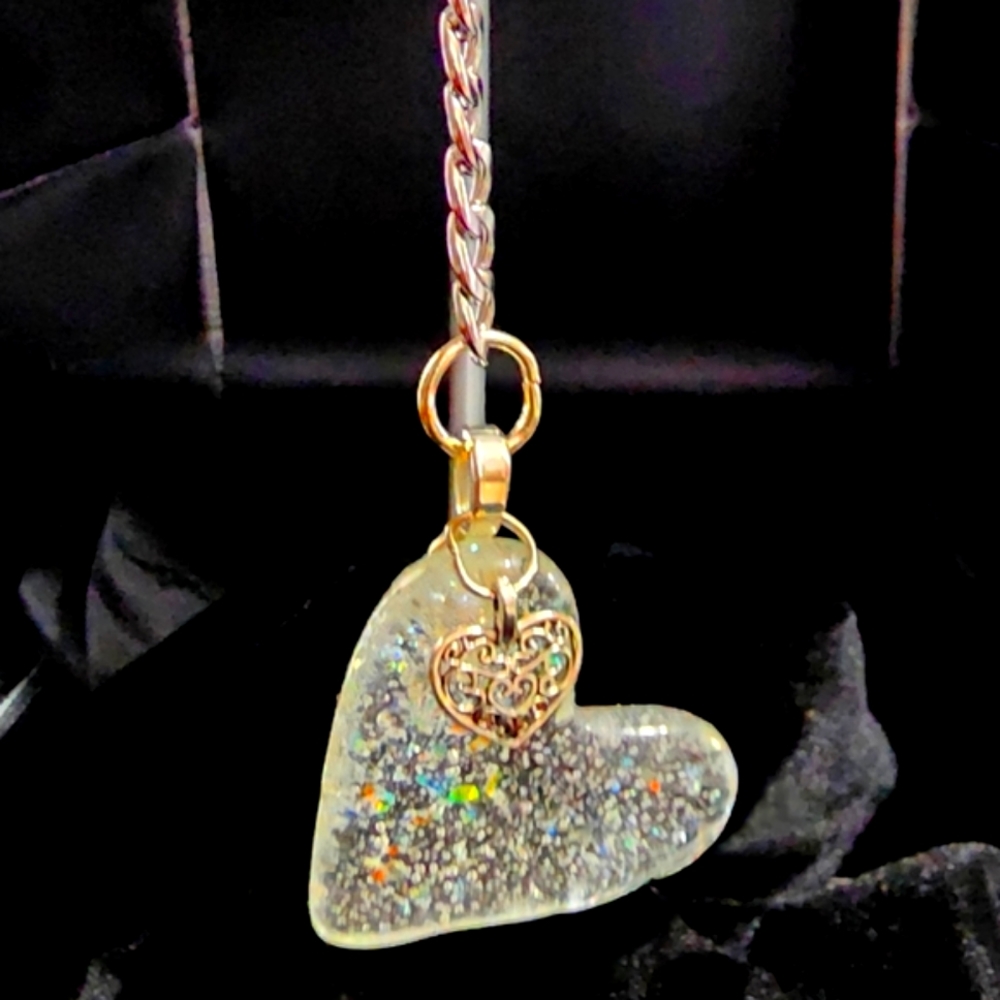Stained Glass Sparkle Heart Key Chain with Heart Charm - Picture 1 of 4